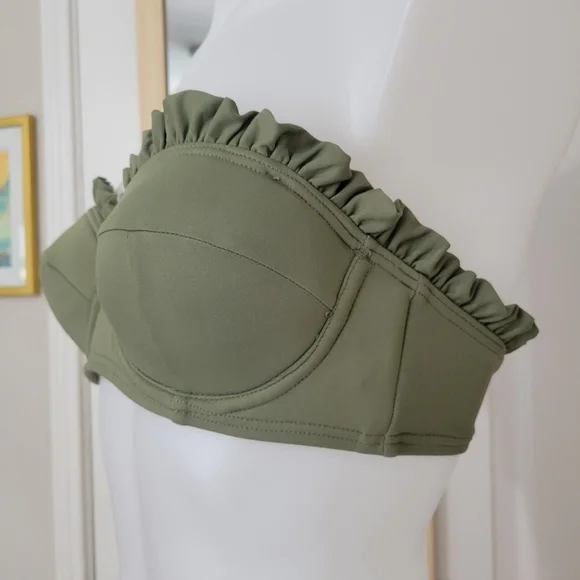 MICHAEL Michael Kors Bikini Top Olive Green Ruffle Small NWOT - Picture 8 of 15